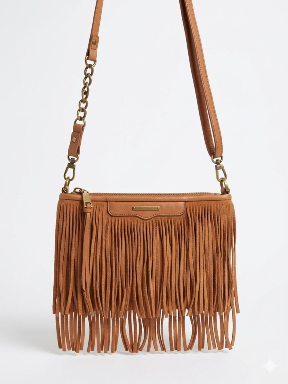 Rebecca Minkoff Finn Tan Leather Fringe Crossbody Bag - Boho Chic - festival